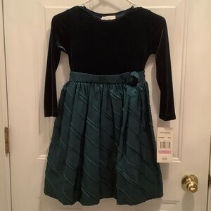 Rare Editions Teal and Navy Velvet Kids Dress